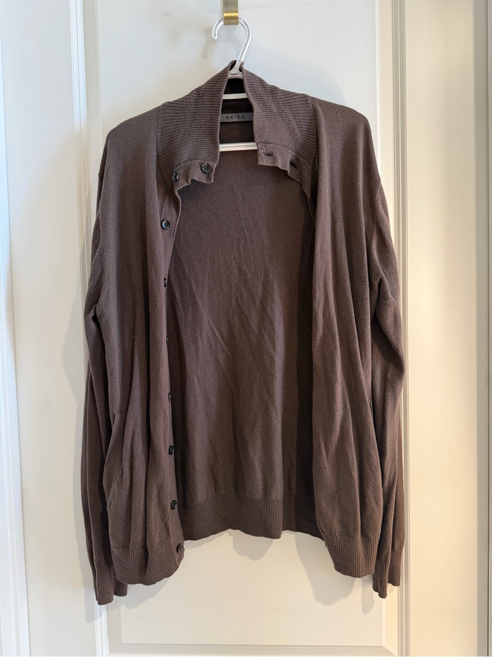 Reiss Women's Brown Mock Neck Cashmere/Cotton Blend Cardigan